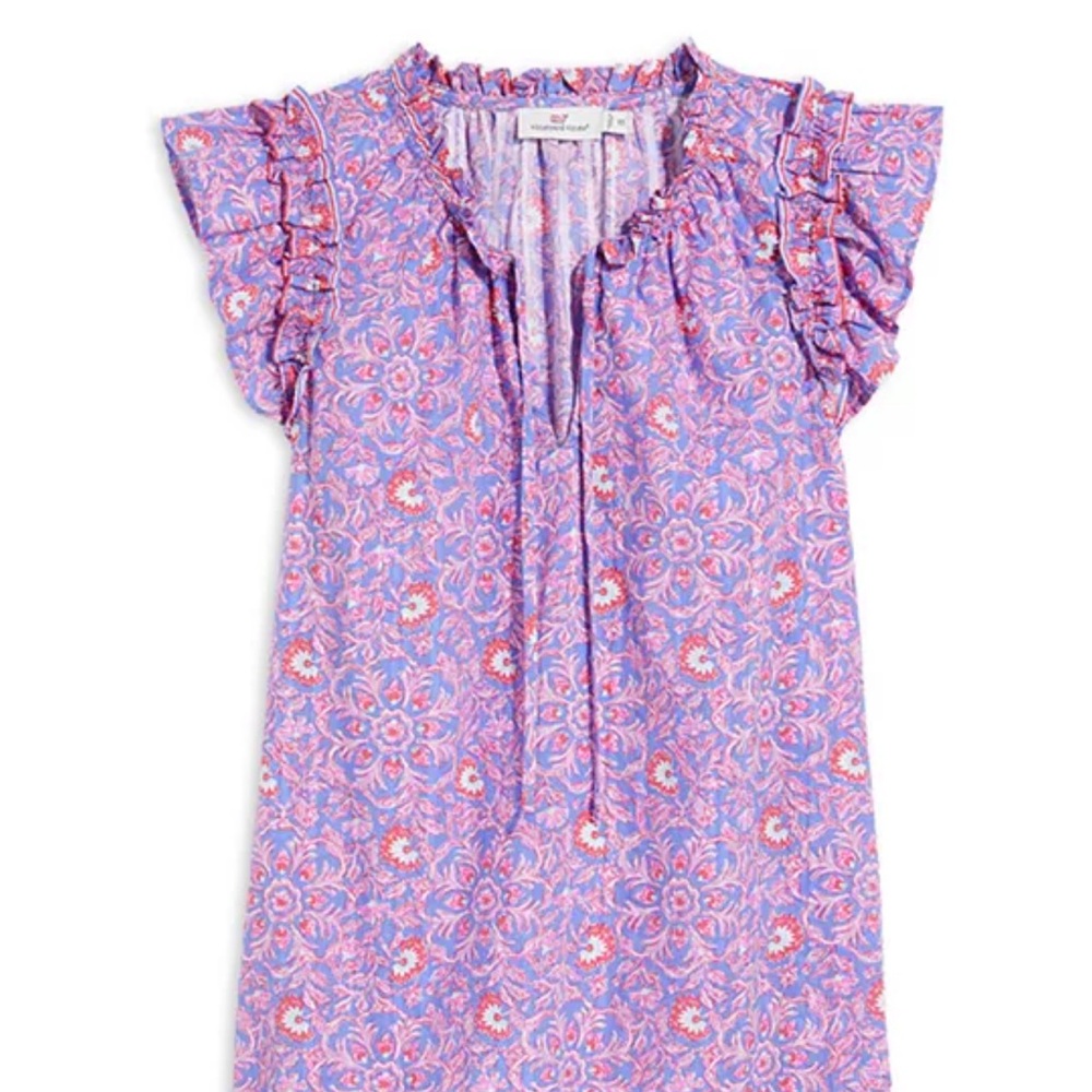 Vineyard Vines Katama Tiled Ruffled Top Ruffle Top Small